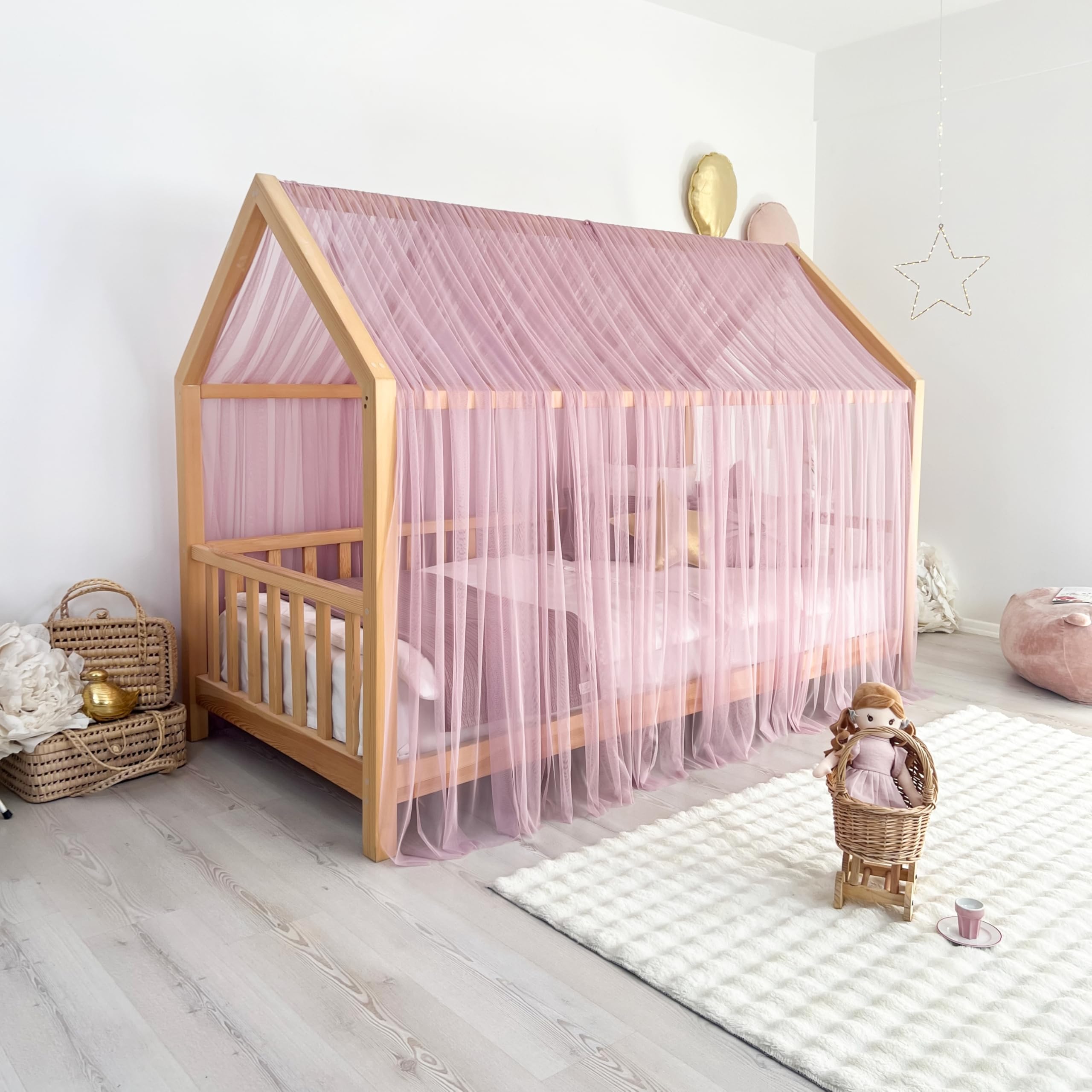 Montessori - Toldo de cama para habitación de niños y niñas, elegante decoración de tul para habitación de niños, cortina de cama para niños pequeños con drapeado suave (lila polvoriento, 380
