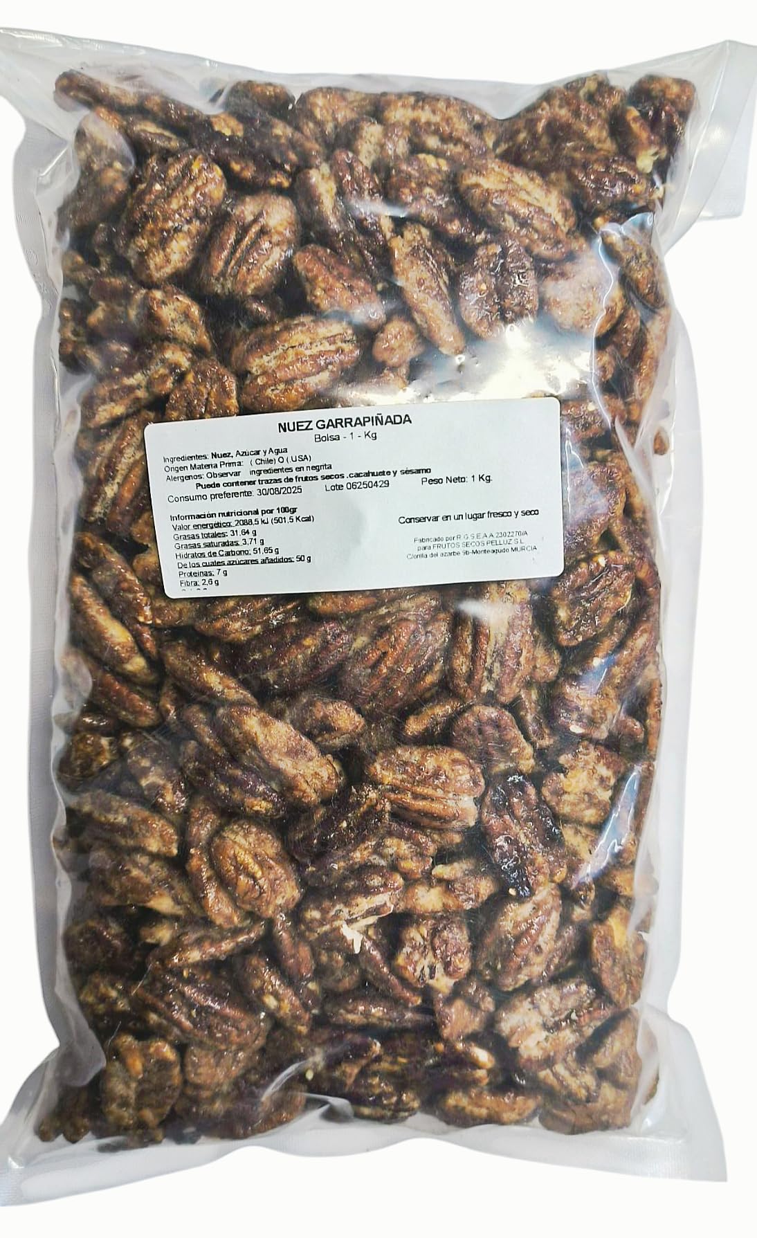 Nuez Pecana Garrapiñada 1 Kg - Nueces Pecanas Garrapiñadas - Solo Azucar y Agua - Nueces dulces - Pelluz