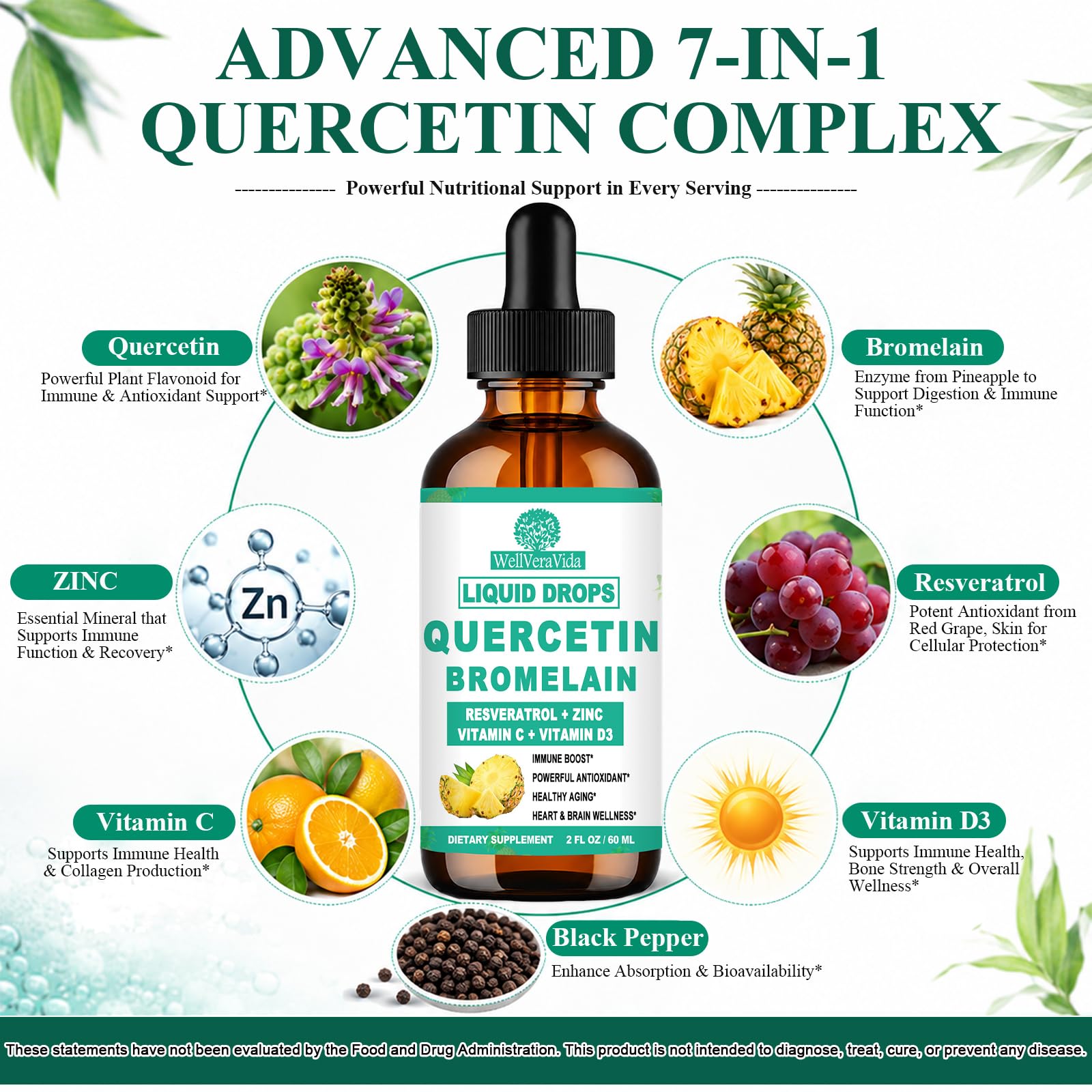 Quercetin with Bromelain, Quercetin 1000mg & Bromelain 500mg Liquid Drops — Amazon image 2