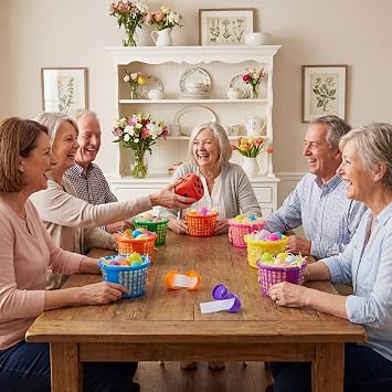 35 Pcs Egg Tossing & Dice Game Games for Teens & Adults, Fillable Egg Hunt Set with 6 Plastic Baskets, 22 Eggs and Raffia Grass, Spring Party Supplies Indoor Outdoor Camping Activities