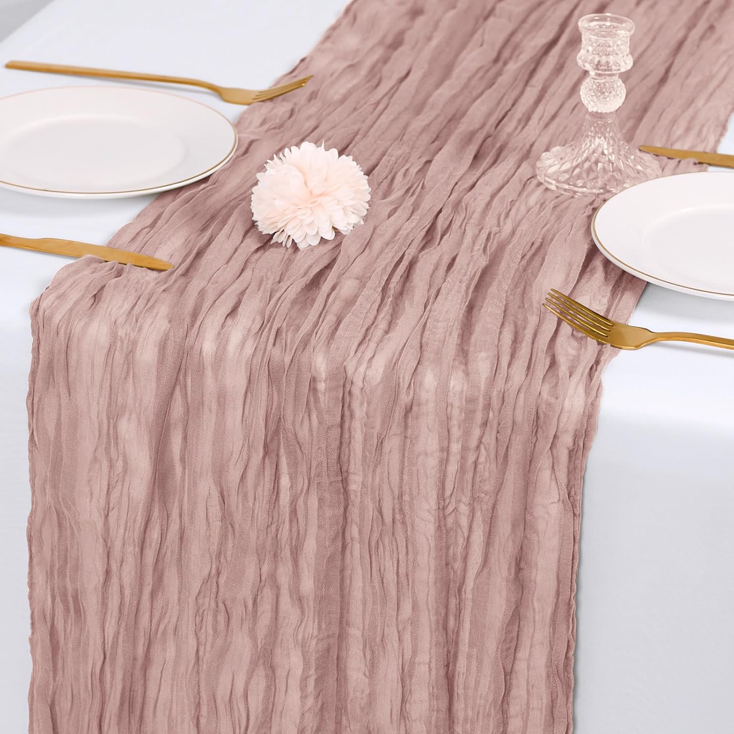 14 Pack Dusty Pink Cheesecloth Table Runner 17x108 Inch Semi Sheer Boho Gauze Cheese Cloth Fabric Table Runners, for Wedding Party Baby Shower Birthday Home Decor Garden Farmhouse