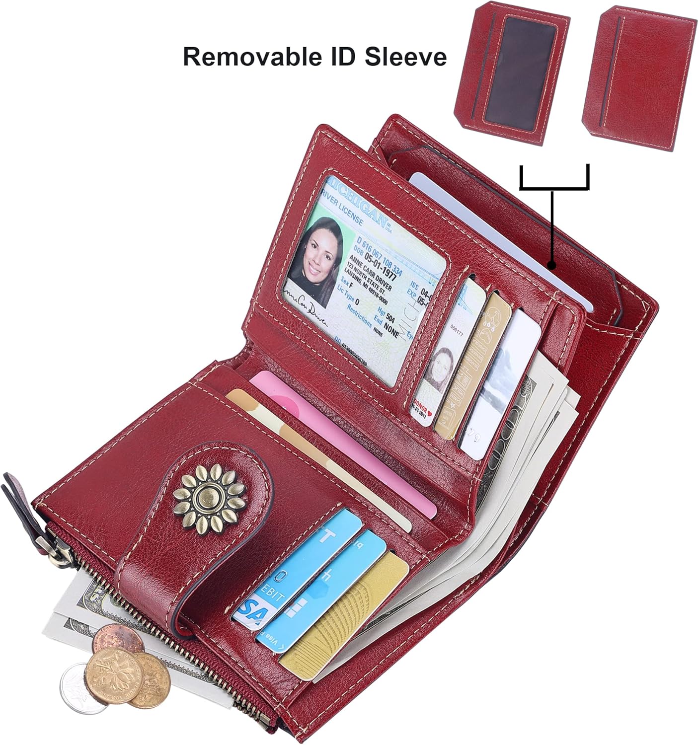 Lavemi Womens Leather Wallet Small Compact RFID Blocking Credit Card Case Purse with Zipper Pocket | Small, Compact, RFID Blocking, Zipper Pocket, Small, Compact - Image 2