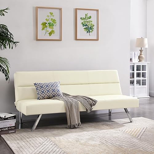 Naomi Home Zoe - Sofá cama futón, futón de piel sintética, moderno sofá cama plegable convertible con patas cromadas, mini sofá reclinable, futón de