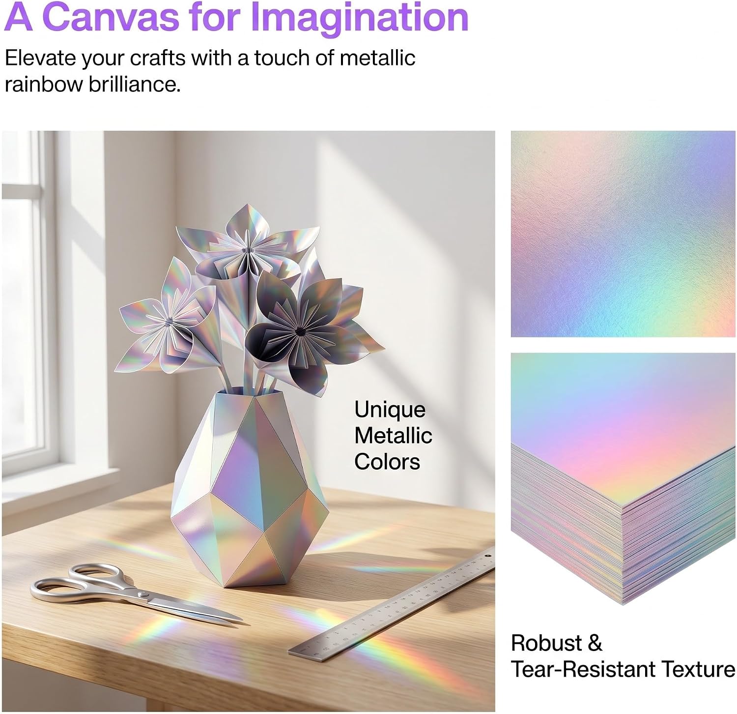 Holographic Metallic Cardstock Paper for Card Making, 40 Sheets