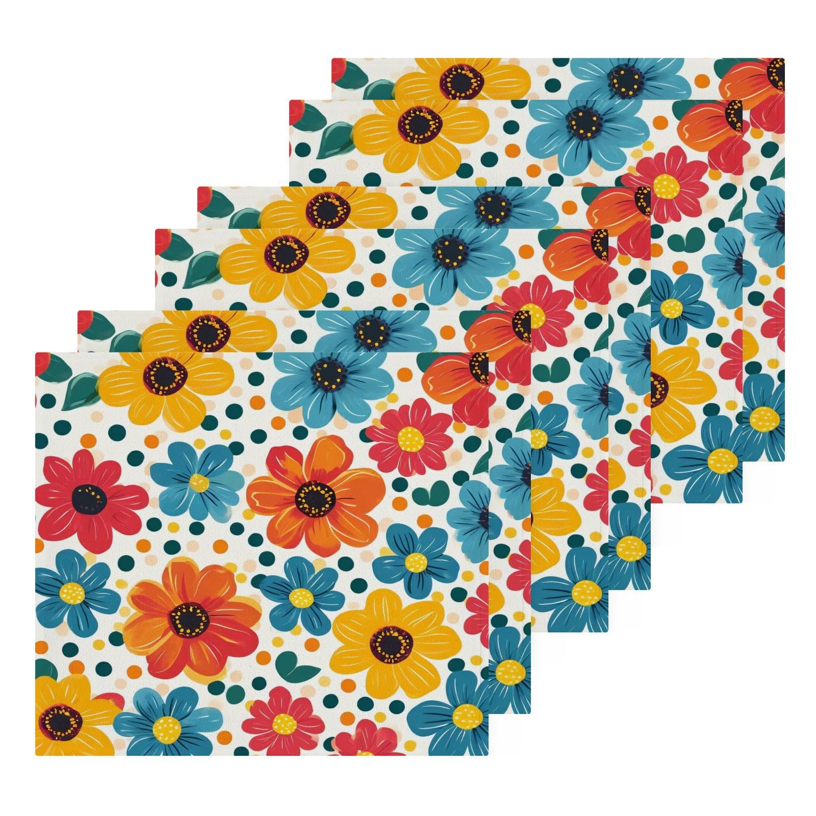 YANENDIE Colourful Flowers with Polka Dots Washcloths Towels, Highly Absorbent and Soft Cotton Face Cloths, 6 Pack Quick Dry Wash Cloths - 12 X 12 Inches