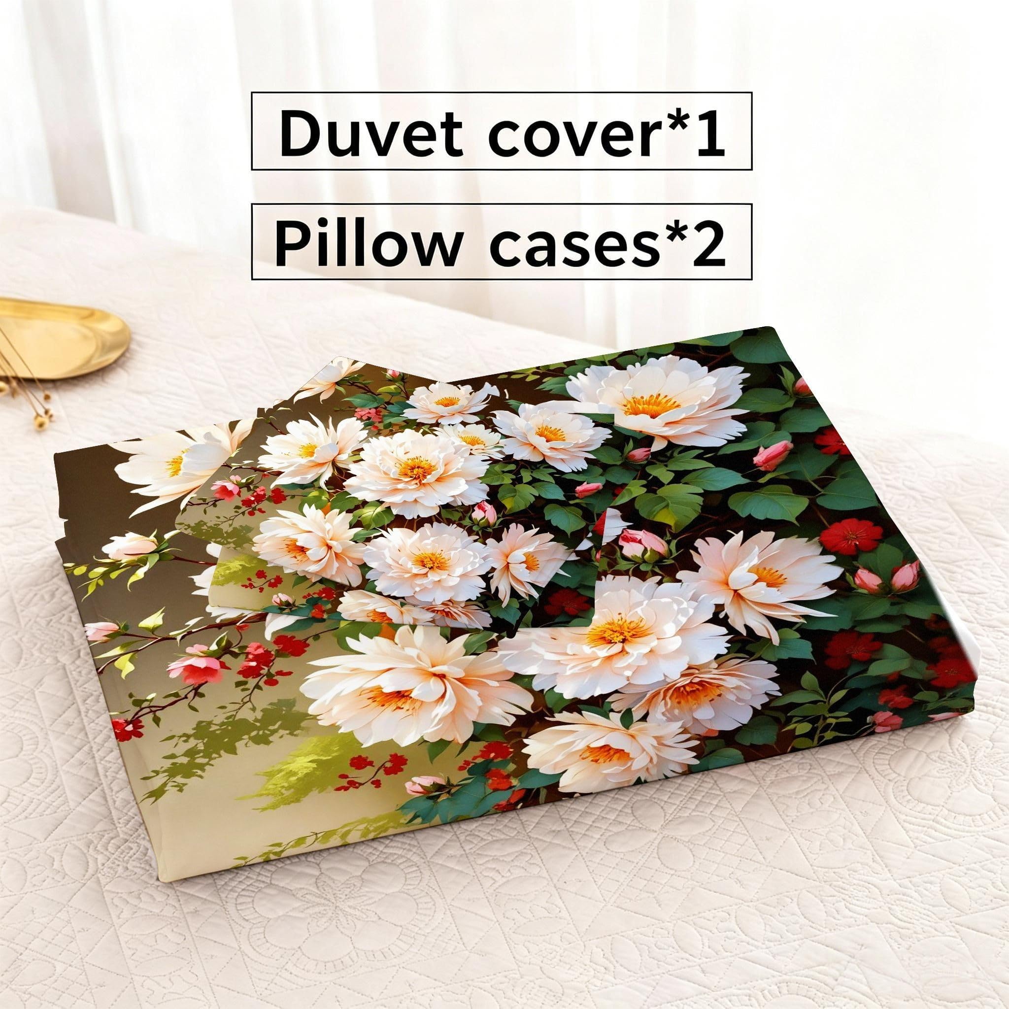 Copripiumino Matrimoniale Peonia Bianca 260x240, ZW642 | Traspiranti Durevoli Microfibra, per Tutta la Famiglia, Matrimoniale, per Tutte le Stagioni, con 2 Federe 50x80 cm