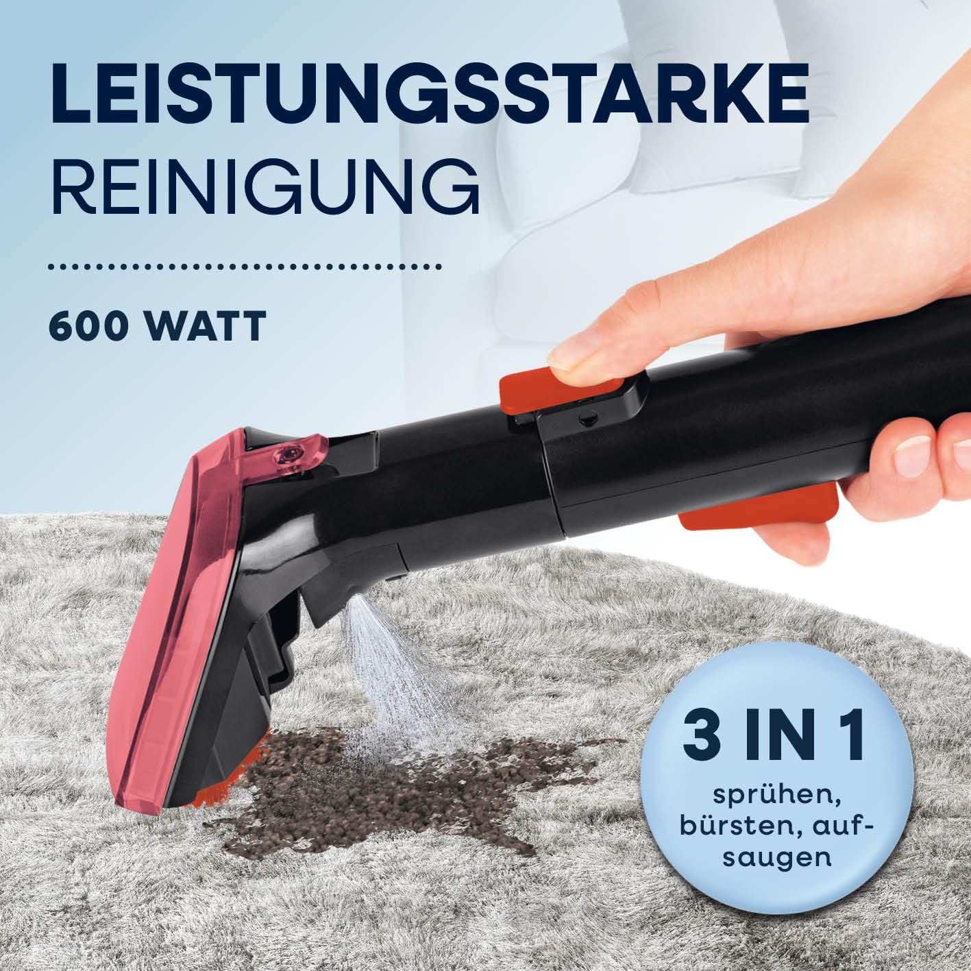 CLEANmaxx Pro Power Polsterreiniger Gerät 600W Rot | leistungsstarker Waschsauger mit Dual-Tank & Selbstreinigung | ideal für Sofa Auto Teppich Polster | starke Fleckenentfernung