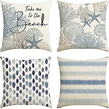 AVOIN colorlife Take Me to The Beach Summer Throw Pillow Covers, 18 x 18 Inch Blue Ocean Starfish Summer Cushion Case for Sofa Couch Set of 4