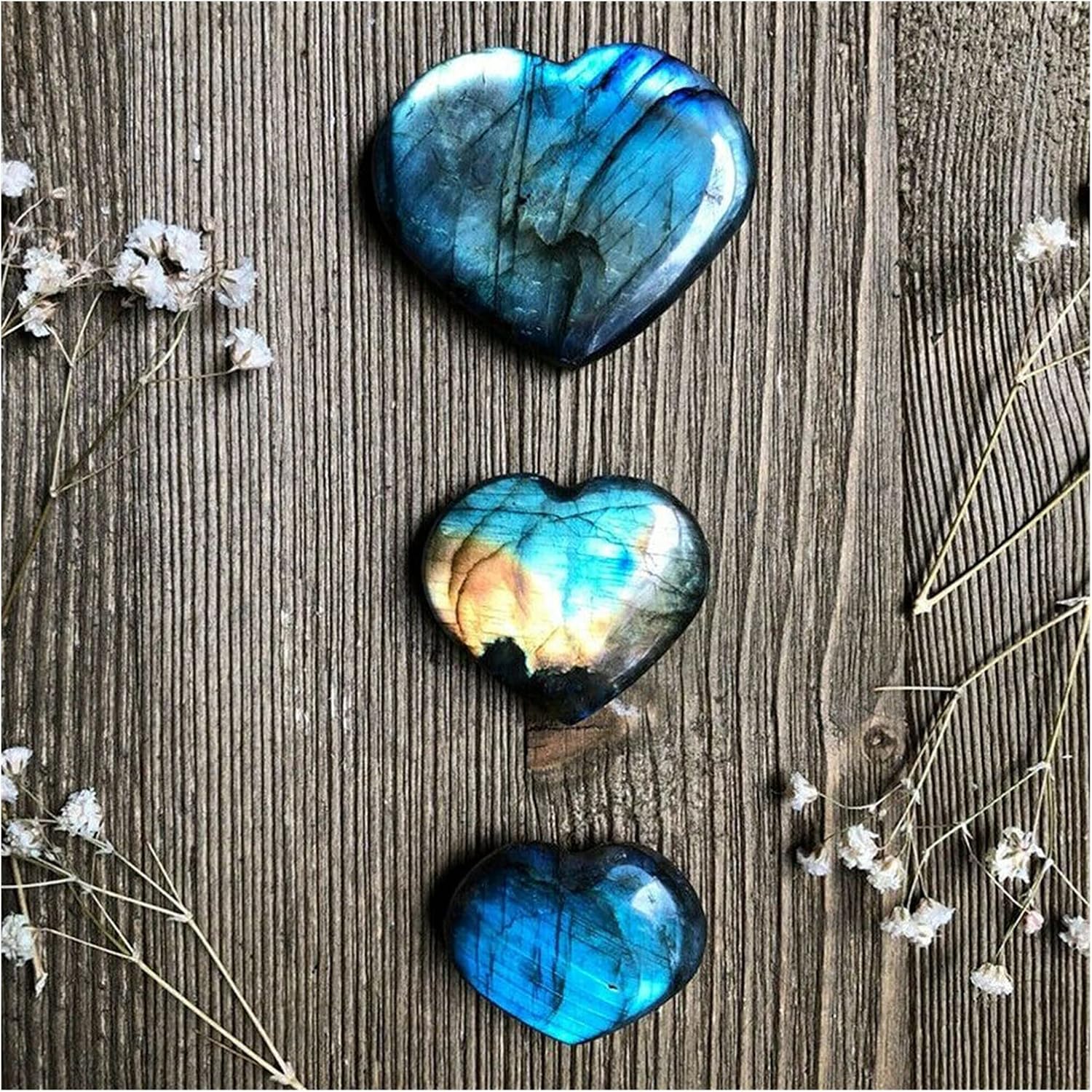 FIDEMM Natural Crystal Rough Natural Crystal Heart Moonstone Polished Labradorite Stone Healing Energy Reiki (Size : 50 55mm)