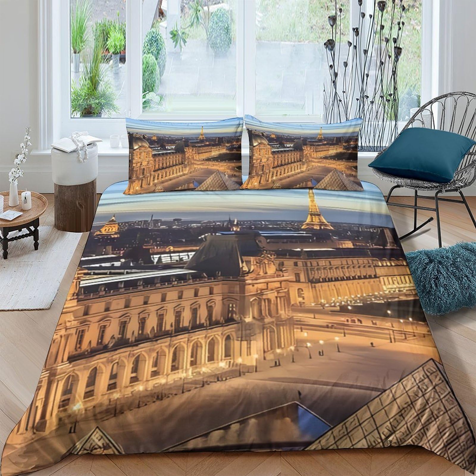 Ctjqhvkz Style-4 3D Printed Paris Nightscape Fitted Sheet Microfiber Soft Bed Cover City Lights Mattress Protection Decor Single（135X200cm）