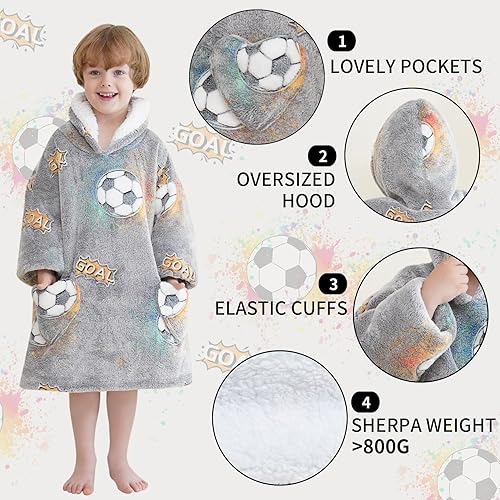 Miniatura 73 de Wearable Blanket Hoodie for Kids Oversized Sherpa Blanket Hoodie for Kids Boys Girls Teens 6-13YR,Navy Shark