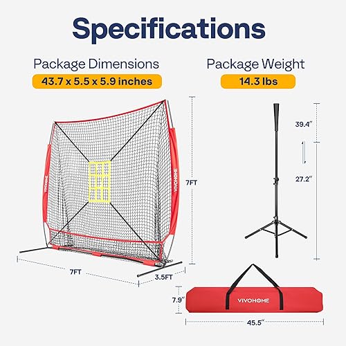 Miniatura 7 de VIVOHOME Red de bateo de béisbol y sóftbol con sistema de recolección de pelotas grandes, red de lanzamiento de bateo de béisbol de 7 x 7 pies con