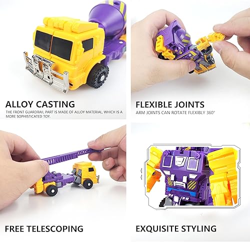 Miniatura 4 de HSEONEJIA Vehículos de construcción 5 en 1 que transforman los juguetes robot, figuras de acción de combinación de deformación de aleación para