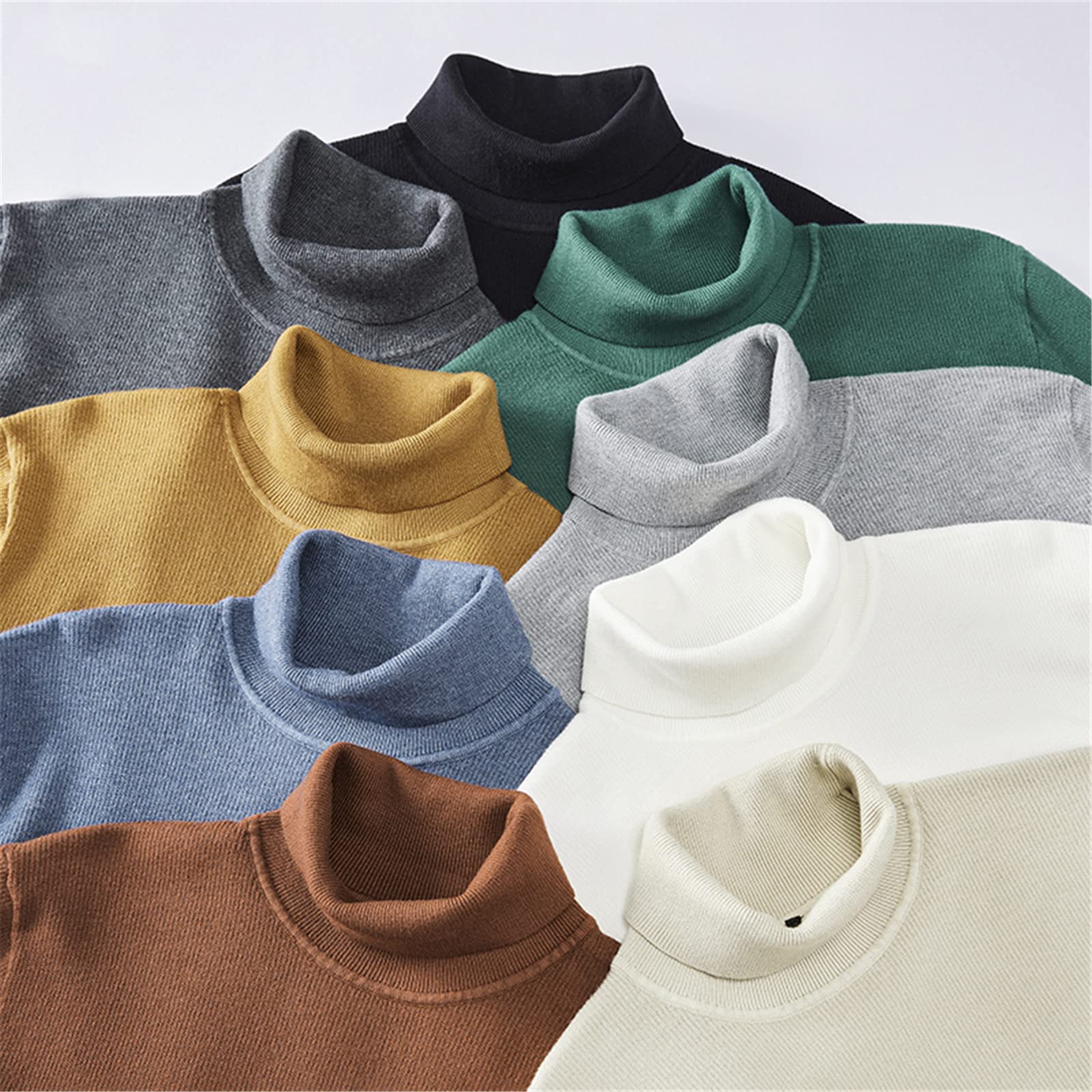 Męski ciepły sweter z golfem solidny modny sweter na co dzień gruby sweter, Brązowy, XL