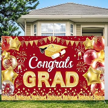 Graduation Party Decorations Red Gold 2026/Red Gold Graduation Decorations Backdrop Banner with Congratulations Design,72 x 44 inches, Class of 2026