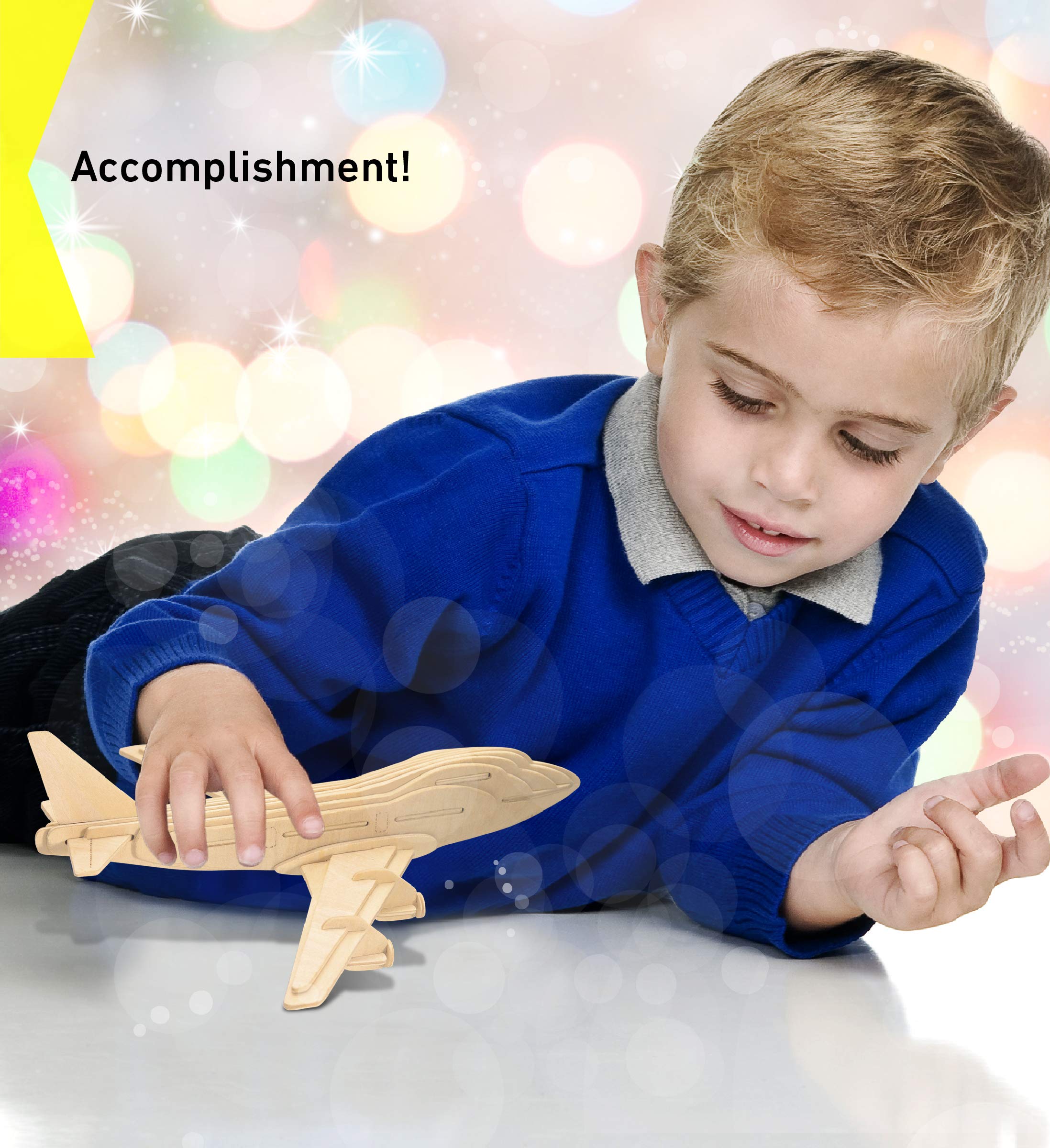 Puzzled 747 Jet Plane 3D Puzzle Wood Craft Construction Kit Aircraft, Fun & Educational DIY Wooden Toy Assemble Model Unfinished Craft Hobby Airplane Puzzle to Build & Paint for Decoration 33pcs Pack - Image 6