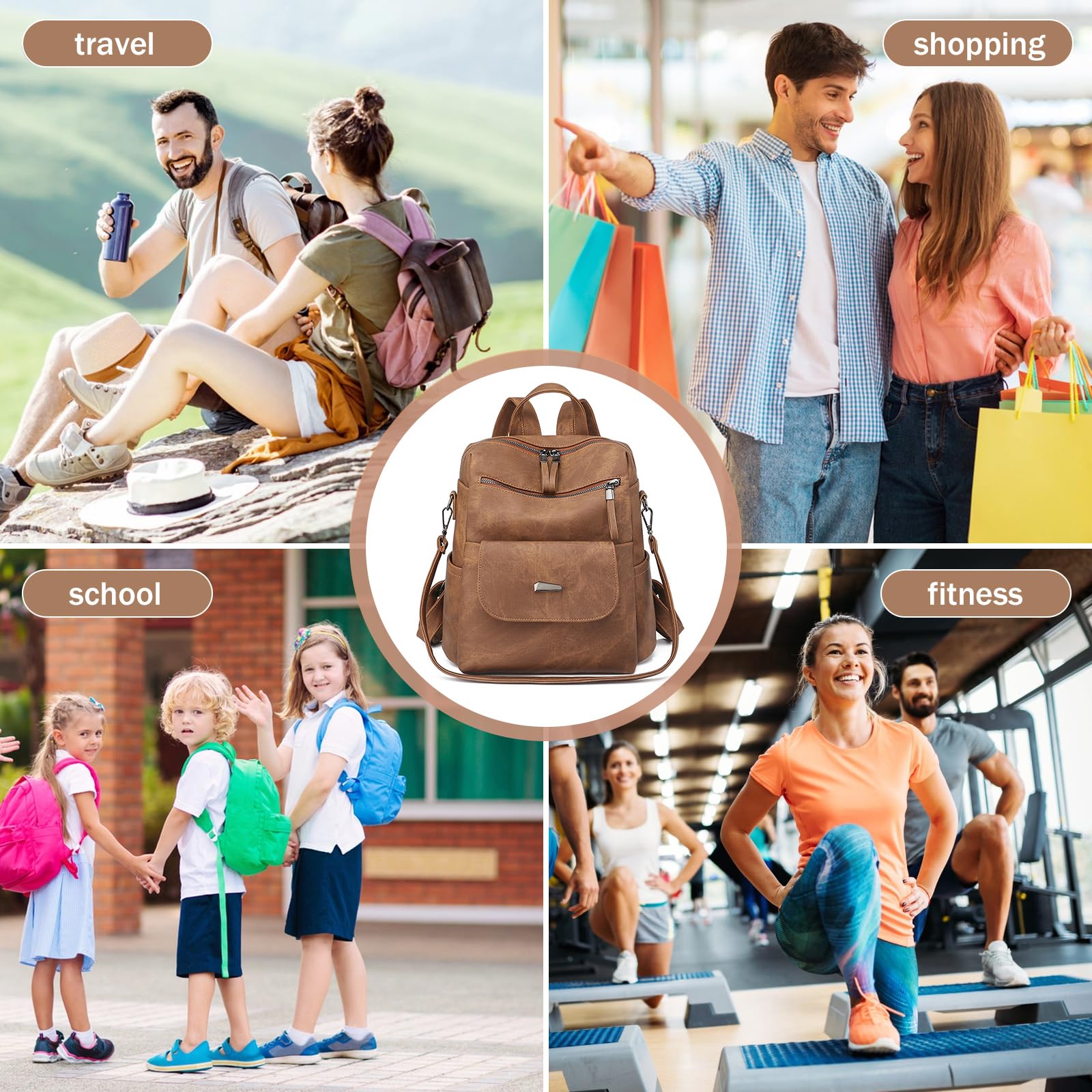 Mochila Impermeable de Cuero para Mujer, Bolso Mochila Antirrobo Mochilas Escolar Moda, Retro Bolsos Mochila para Mujer Casual Backpack, Mujer Mochila Monedero de Viaje Gran Capacidad