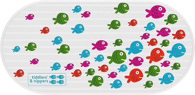 tiddlers & nippers Kids Anti Slip Bath Mat | 79cm x 39cm | Easy Clean, Anti-Mould & Mildew | Non Slip Surface & Suction Cups | Shower Mats for Baby, Children & Toddlers (Friendly Fish)