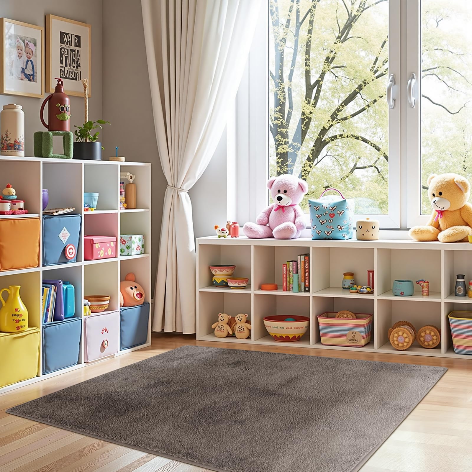 jinchan Solid Plush Area Rug 4x6 Performance Shaggy Washable Rug Indoor Soft Modern Faux Wool Cozy Non Slip Carpet for Living Room Kids Room Bedroom