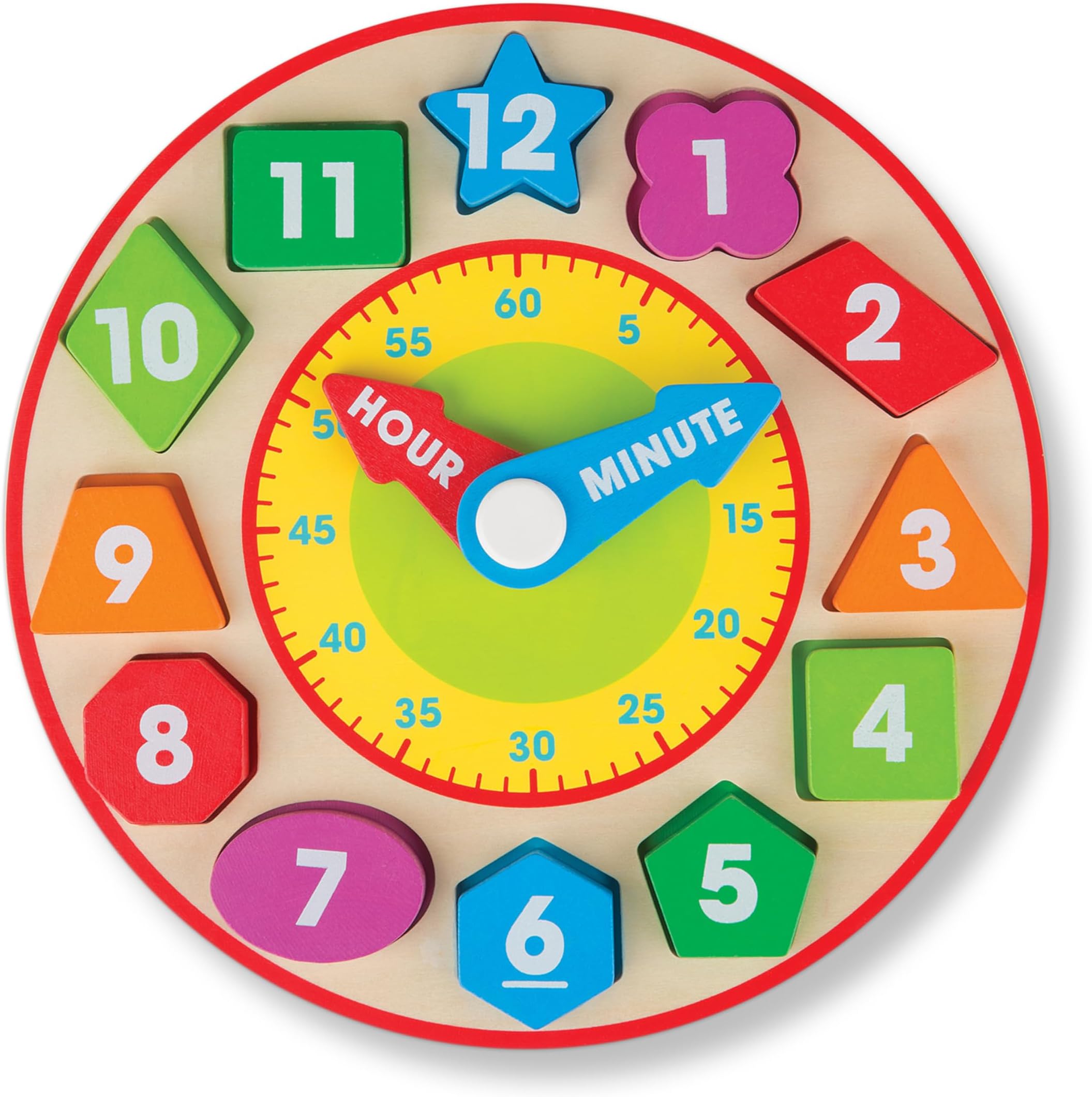 Shape Sorting Clock – Wooden Educational Toy with 12 Removable Number Pieces – Teaches Colors, Shapes, and Time-Telling Skills for Kids Ages 3+ | MD8593