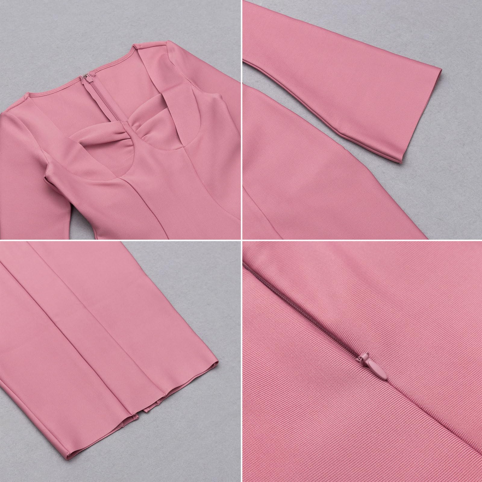Vestido De Noche Elegante para Mujer, Corte Entallado, Manga Larga, Ajustado, para Fiesta, Club, Abertura En La Espalda,Pink-S