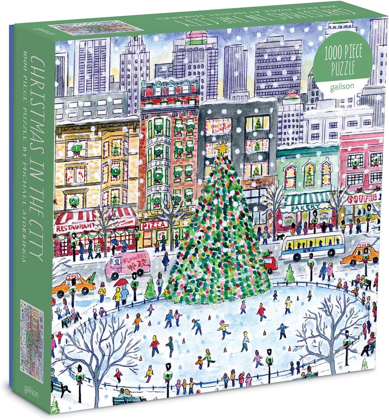 Galison Michael Storrings Christmas in The City Puzzle, 1000 Pieces, 27” x 20” – Difficult Jigsaw Puzzle with Stunning Holiday Artwork – Thick, Sturdy Pieces, Challenging Family Activity