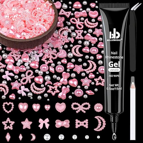 600 dijes de uñas multiformas 3D y perlas de parte trasera plana, estilos de mezcla de rosa y blanco, adornos de girasol para arte de uñas,