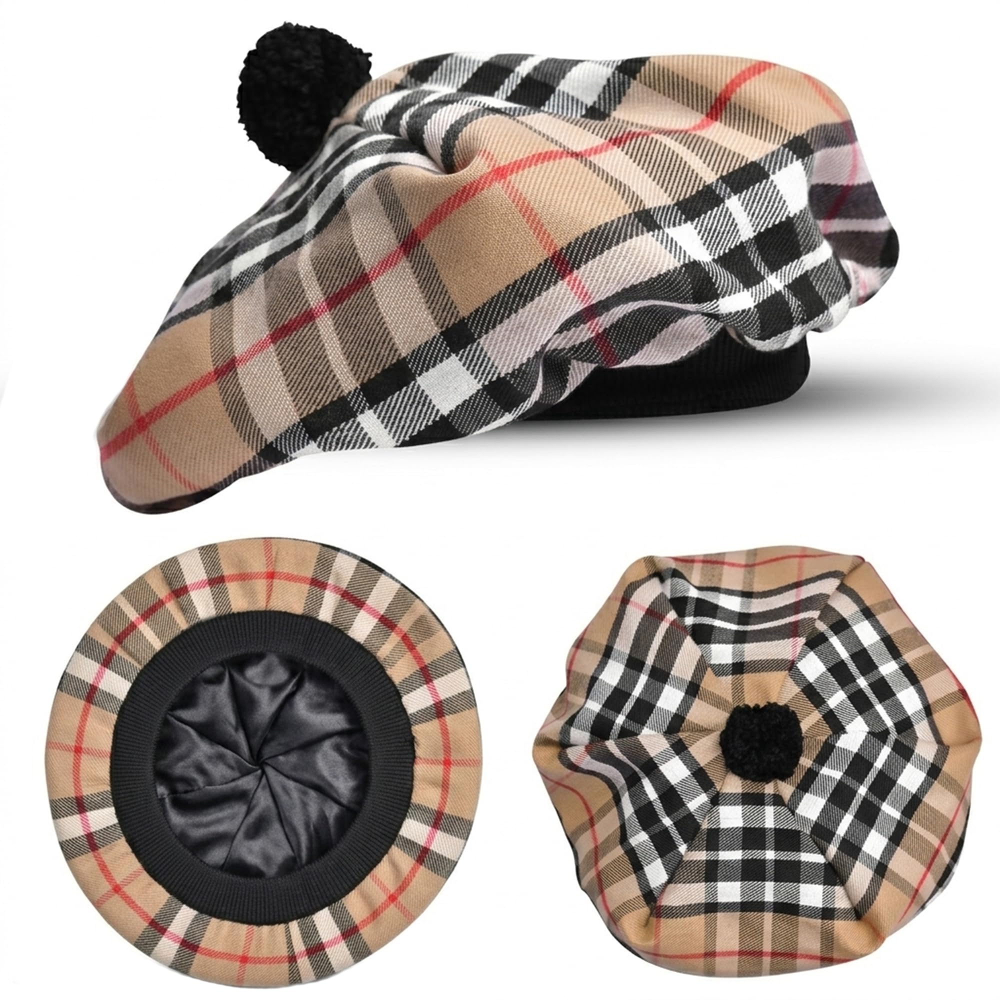 Scottish Hat Tam o Shanter Scottish Bonnet Tartan Hat P.V Tartan (Polyviscose) Wool Blend with Pompom | One Size fits All.