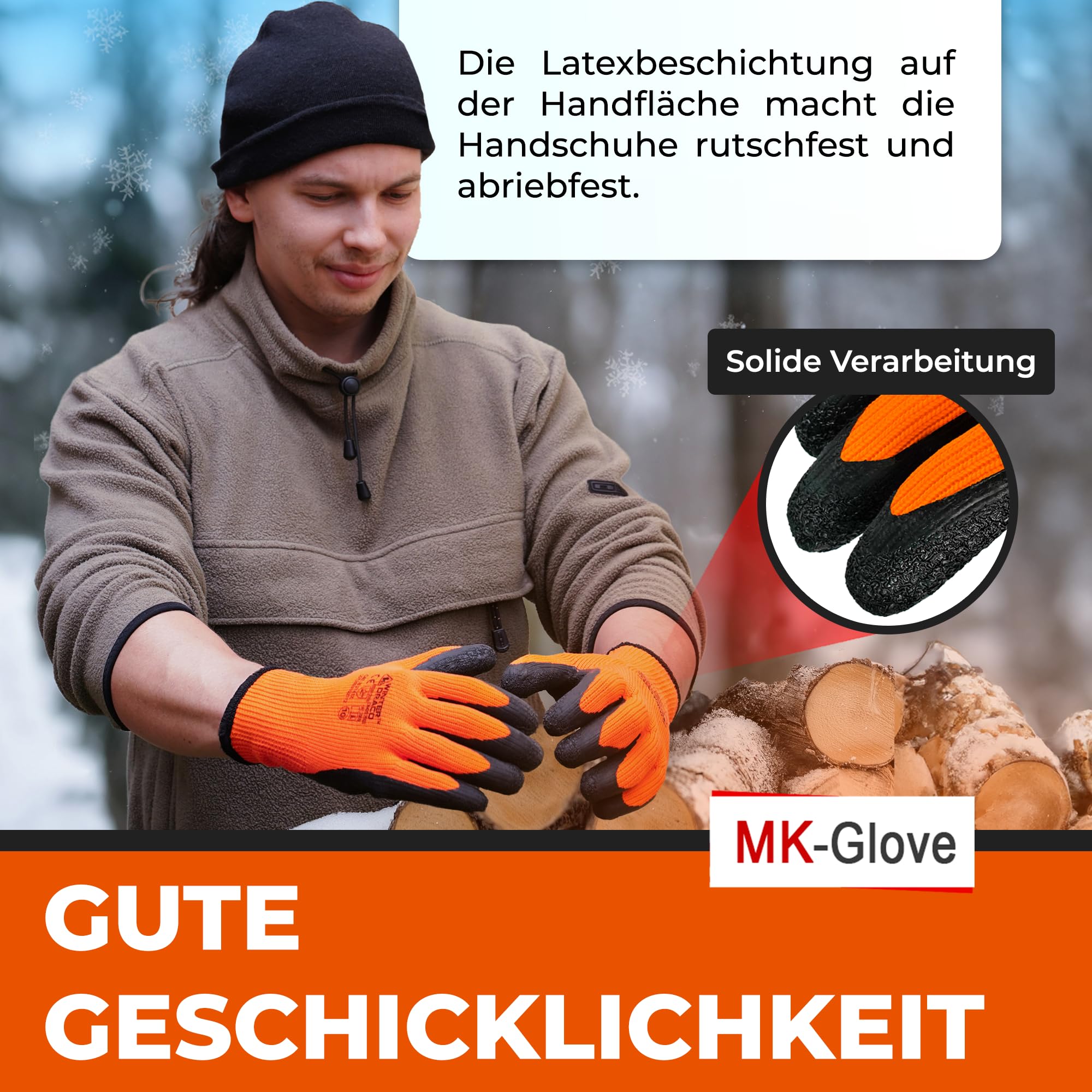 Warme Arbeitshandschuhe (36 Paar) - Größe 9-L | Winter Bauhandschuhe mit Latex, Beschichtung, Thermo, arbeitshandschuhe Abriebfest, Heren Sicherheitshandschuhe