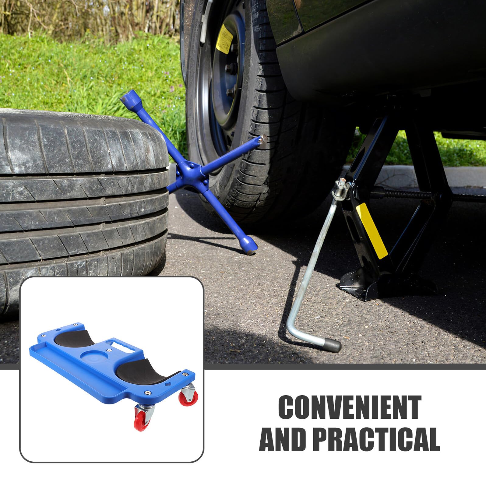 Rodillera Rodante con 5 Ruedas Giratorias 360°, Almohadilla para Arrodillarse Ergonómica de Alta Resistencia Azul para Reparación Automotriz en Garaje y Taller