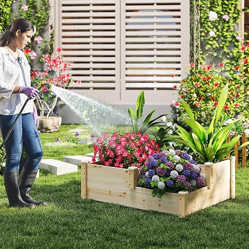 Miniatura 8 de S AFSTAR Cama de jardín elevada de 3 niveles, maceta elevada para exteriores, para verduras, frutas, hierbas, flores, kit de maceta de madera de