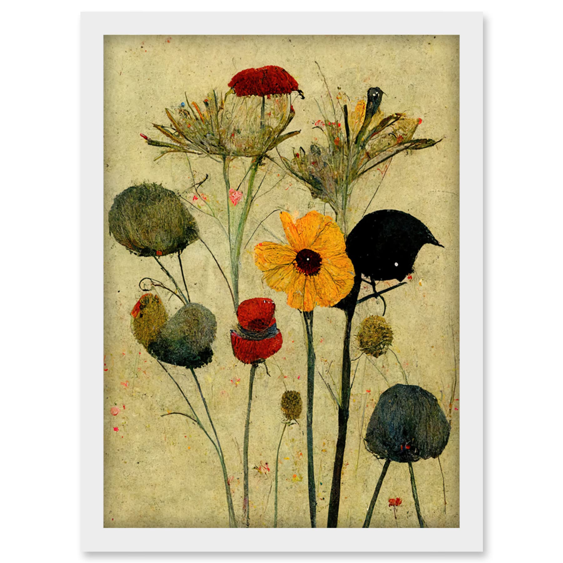 Doppelganger33 LTD Colourful Abstract Autumn Wildflowers Artwork Framed Wall Art Print A4