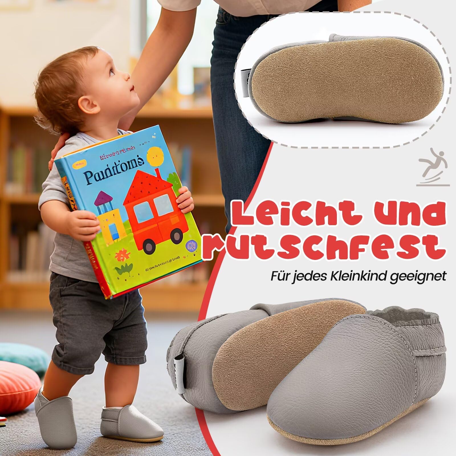 HMIYA Weiche Leder Krabbelschuhe Babyschuhe Lauflernschuhe mit Wildledersohlen für Jungen und Mädchen 0-6 Monate 6-12 Monate 12-18 Monate 18-24 Monate