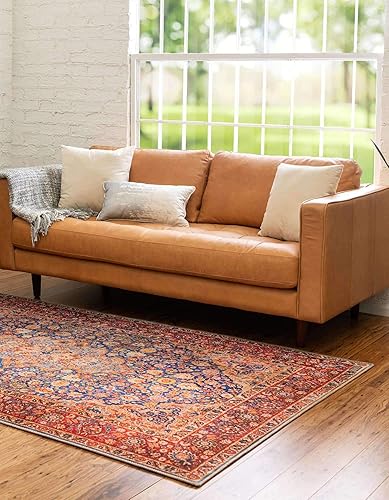 Miniatura 2 de Unique Loom Revival Collection - Alfombra tradicional con borde de medallón azul marinorojo (2 pies x 3 pies)