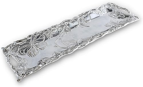 Arthur Court Diseños de aluminio mariposa bandeja oblonga 18.5 pulgadas x 6 pulgadas