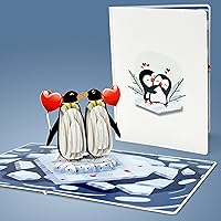 Vista 3 de CUTPOPUP PenguinCouple, tarjeta desplegable para el día de San Valentín, tarjeta de aniversario, tarjeta de felicitación emergente 3D
