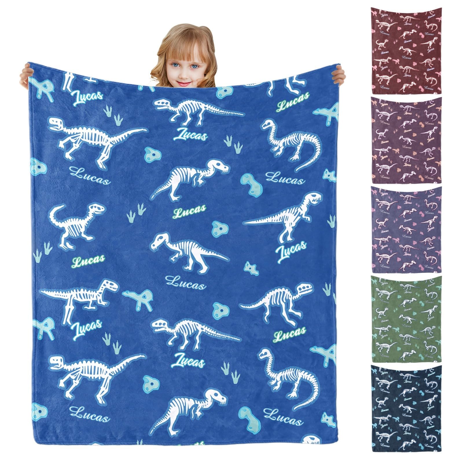 Personalised blanket for baby,personalised baby blanket with Name,Custom Throw Blanket for newborn Kids Adults Friends Families,baby boy girl comforter,newborn gifts(dinosaurs-6 Colors) โ image 1