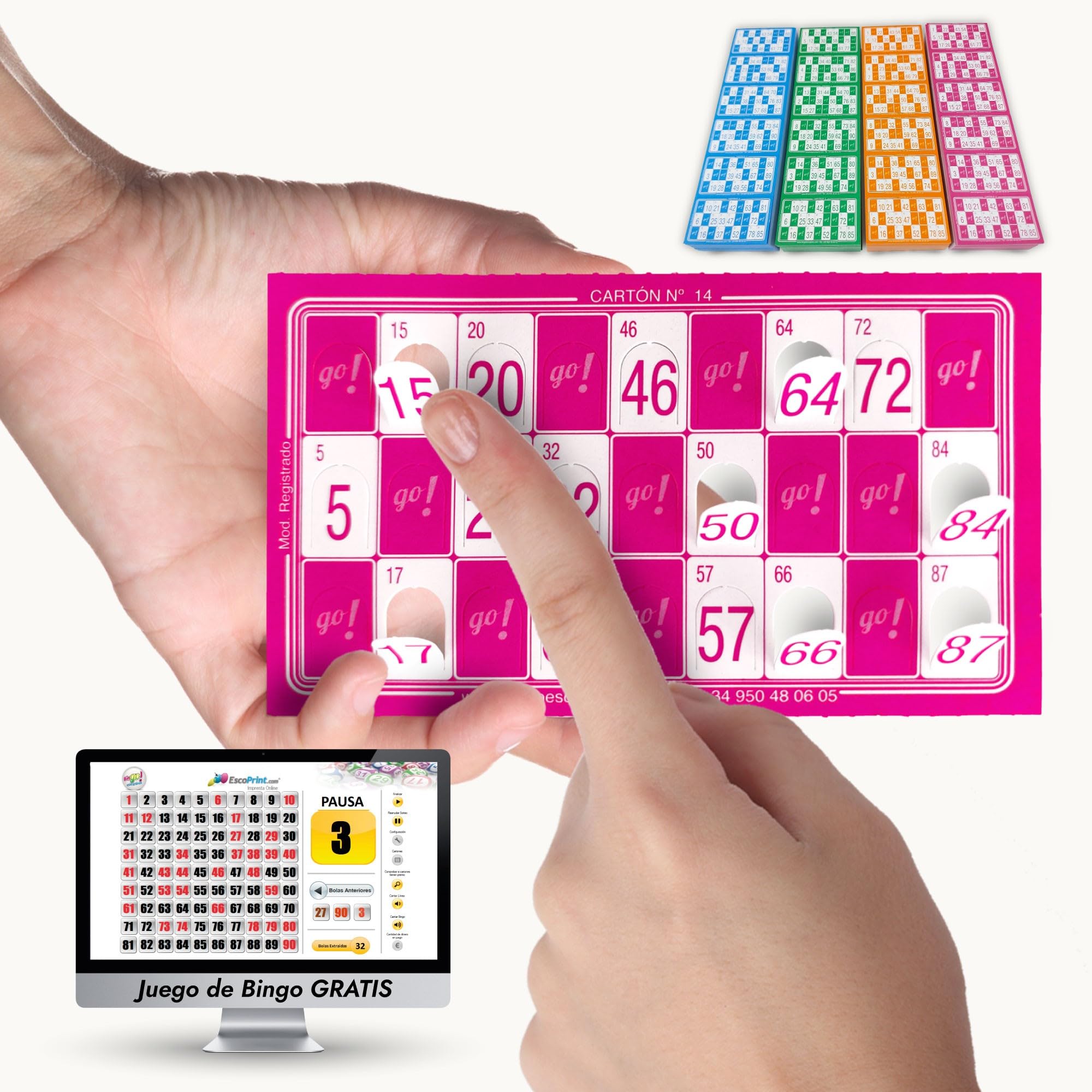 480 Cartones De Bingo Troquelados (Fucsia) + Juego De Bingo Para PC Gratis – Cartones Reutilizables Y Microperforados