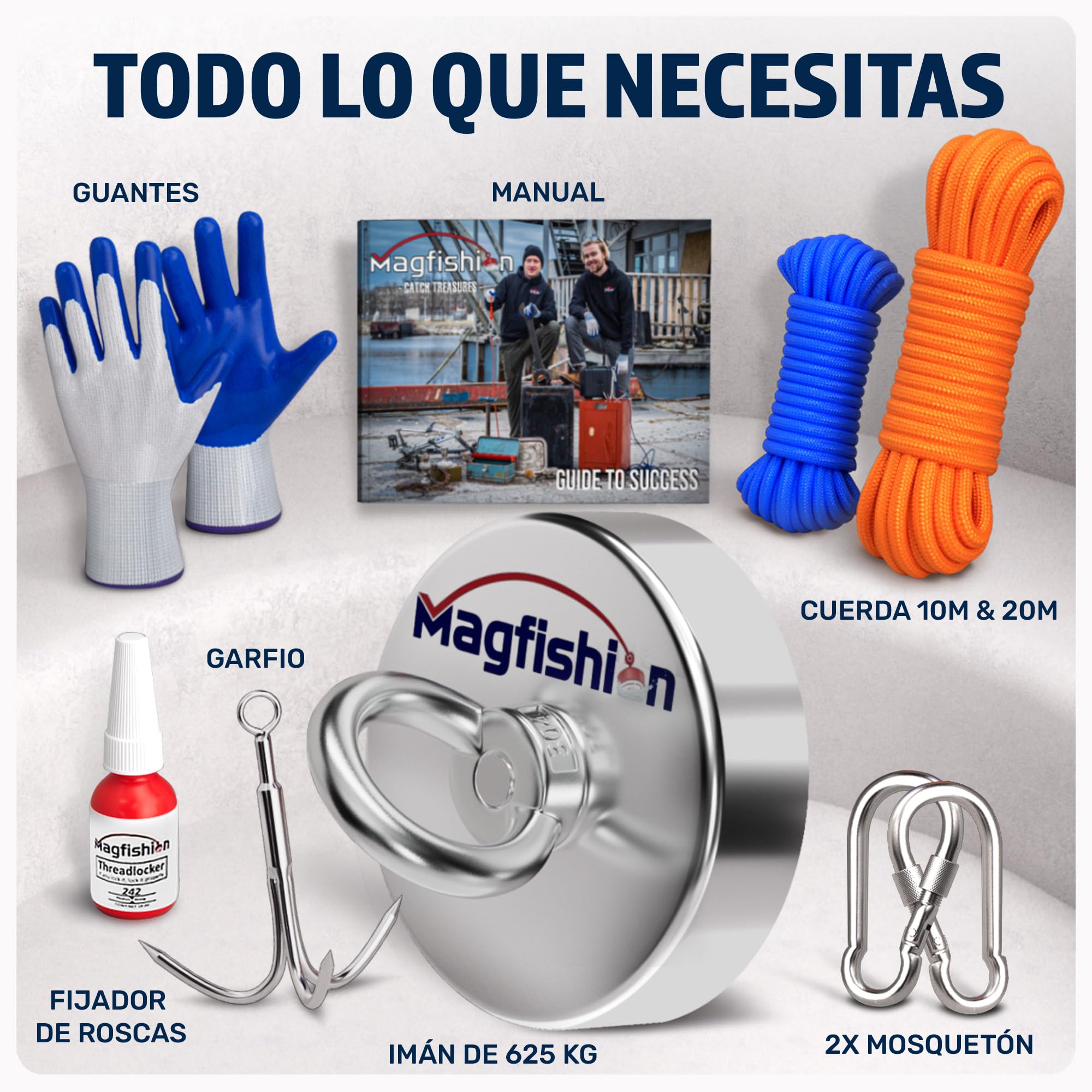 MAGFISHION Juego de Pesca Magnética - Fuerza de Atracción 625KG - Ø120mm - Imanes Neodimio Potentes con 2 Cuerdas & Guantes - Iman de Neodimio