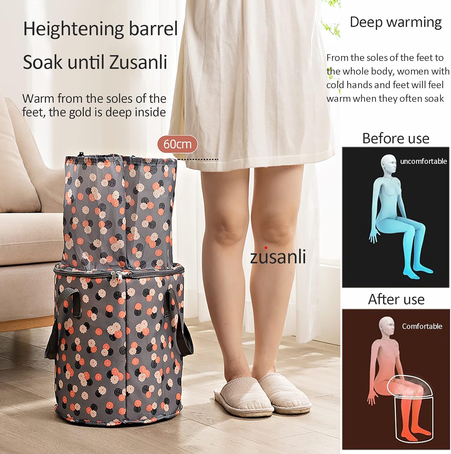 Foot Bath Basin Portable Travel Collapsible Foot Basin Folding Foot Bath Tub Soaking Feet Bucket for Camping Washing Split leg design fully wrapped knee fumigation With Removable Insulation Cover ( Co
