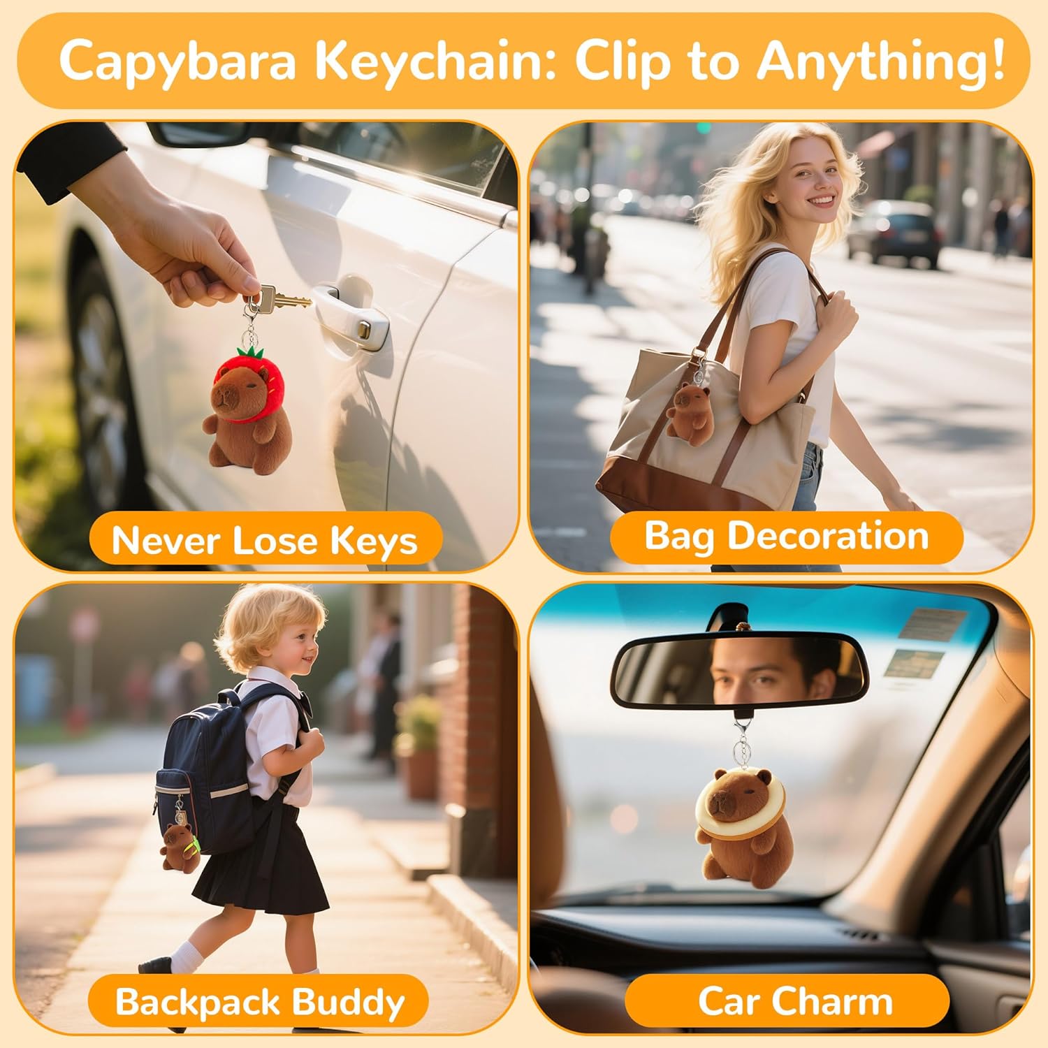 4 Pack Capybara Plush Keychain, Valentines Keychains for Class, Capybara Stuffed Animal Toys, Cute Capibaras Peluches Keychain for Bag Charms, Birthday Valentines Party Favors Gifts for Girls Boys - Image 6