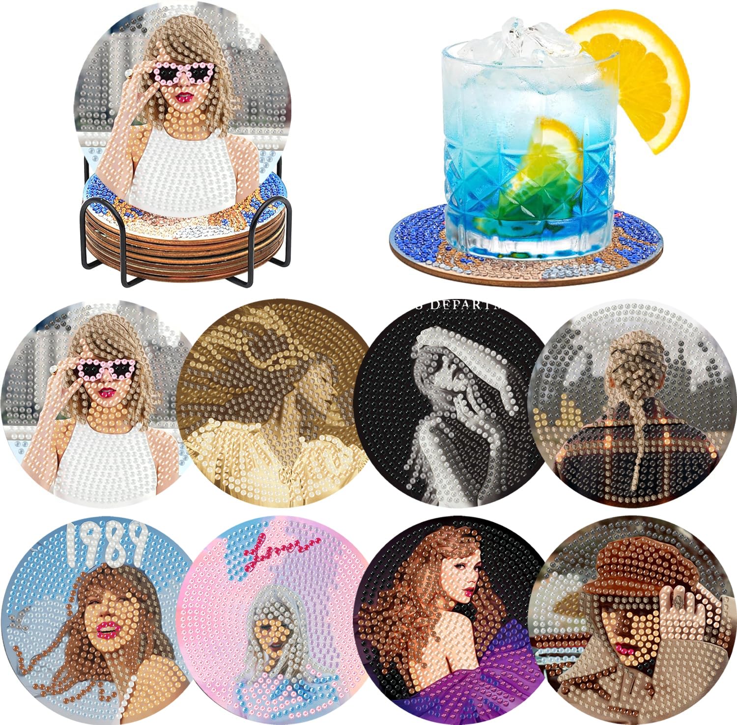 stnckic 8 Pcs Diamond Art Coasters Kit for Adults,Diamond Painting Coaster Set with Holder, DIY Bead Art Craft, Paint by Diamonds Art Coasters, Singer