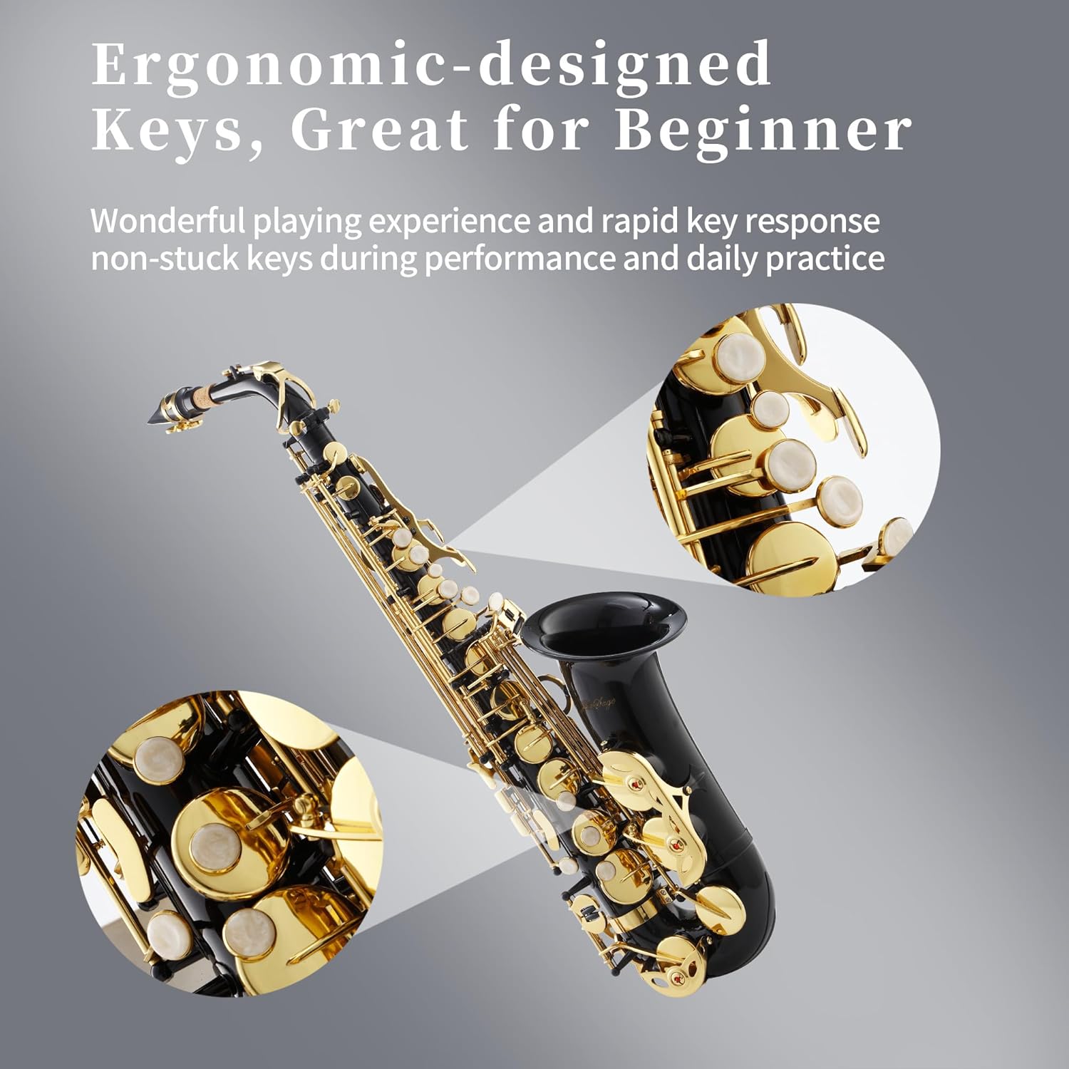 LeSage Alto Saxphone E Flat for Beginners Student School Band Alto Sax BlackLacquer Music Instrument Saxofon With Carrying Sax Case