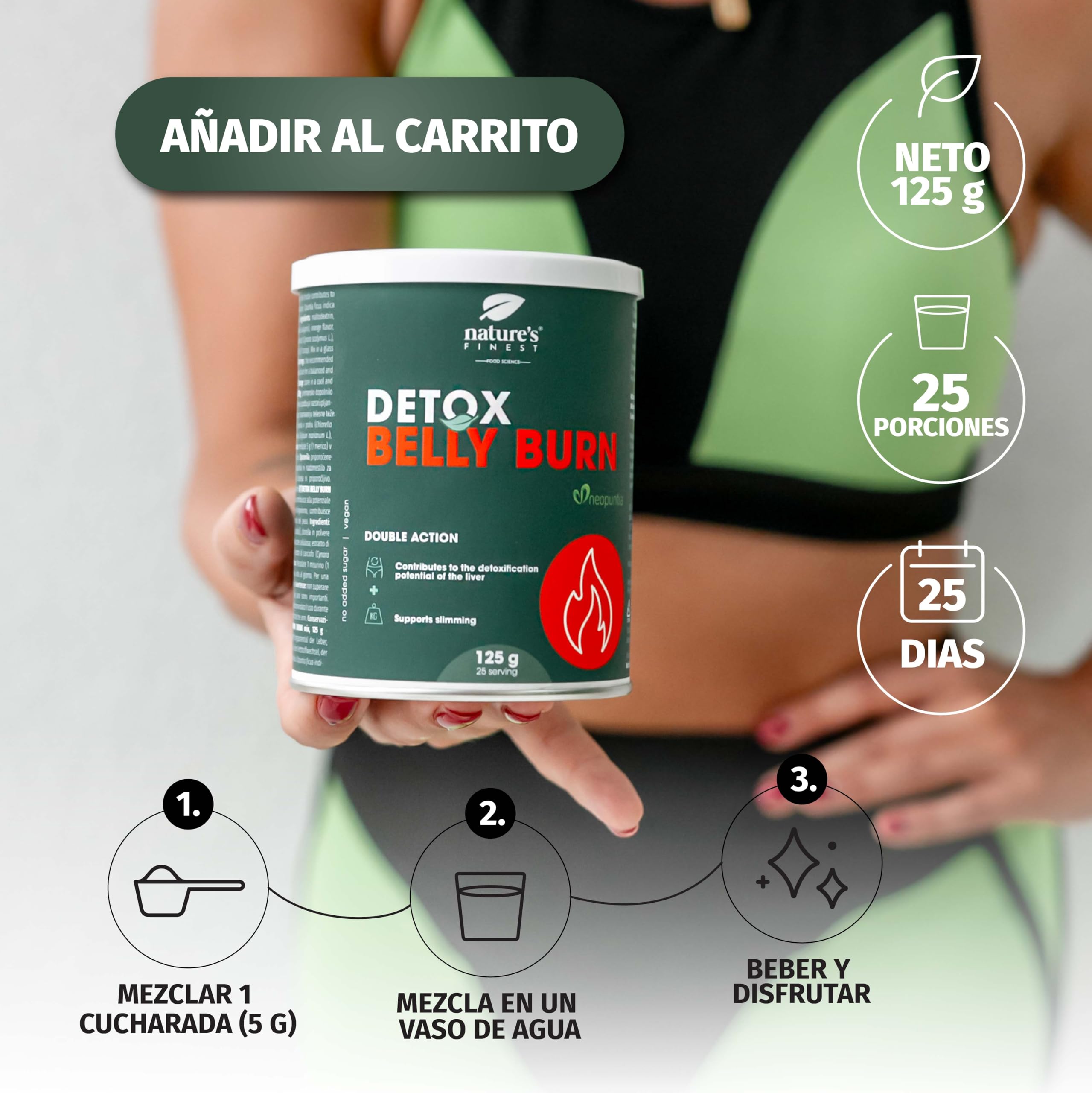 Nature's Finest Detox Belly Burn - Vientre Plano Quemagrasas con Extracto de Alcachofa y Cardo Mariano - Suplemento Nutricional Detox Adelgazante Potente Natural - Polvo