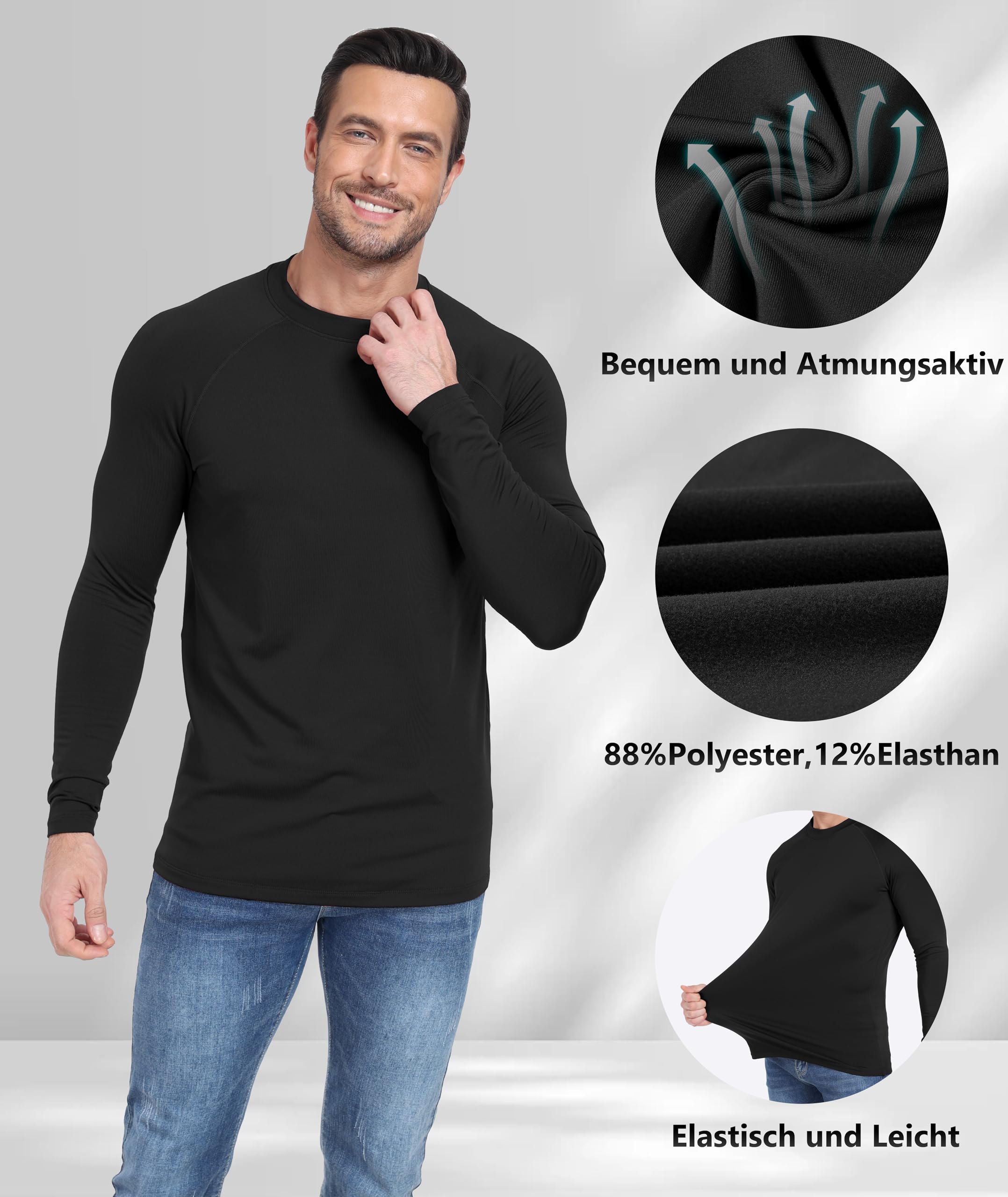 Zoofly Haut Thermique Homme Hiver T Shirt Homme Manche Longue sous Vetement Thermique Homme Travail Tee Shirt Polaire Homme Thermolactyl Sport Compression Chaud Vetement