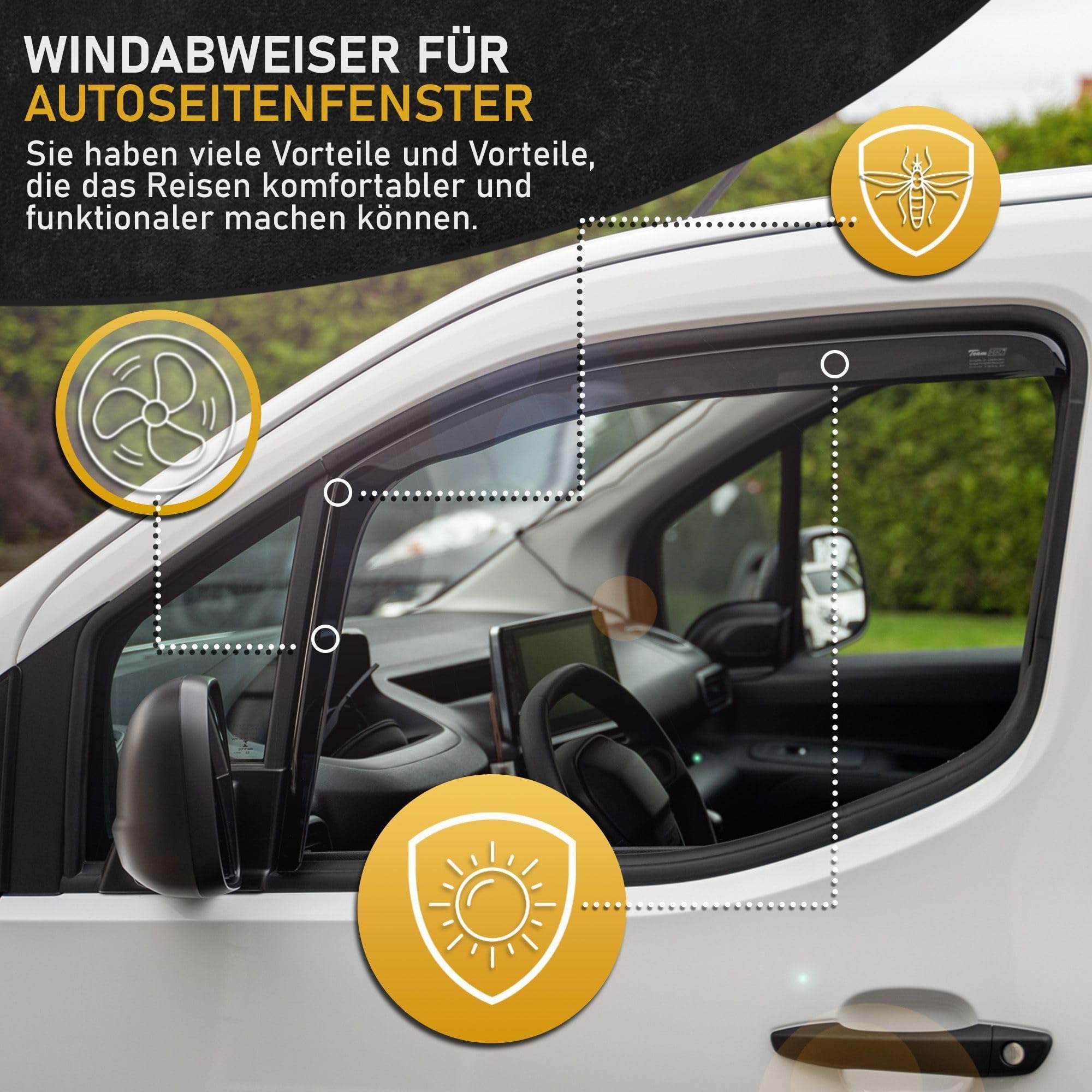 HEKO - Kompatibel mit Dodge RAM 1500 Pick-up 2009-2018; Seitenscheiben-Windabweiser; 4 STK.; Regenabweiser, Windabweiser, Getönt, Stromlinienförmig; Einfache Montage; Schutz vor Wind und Regen