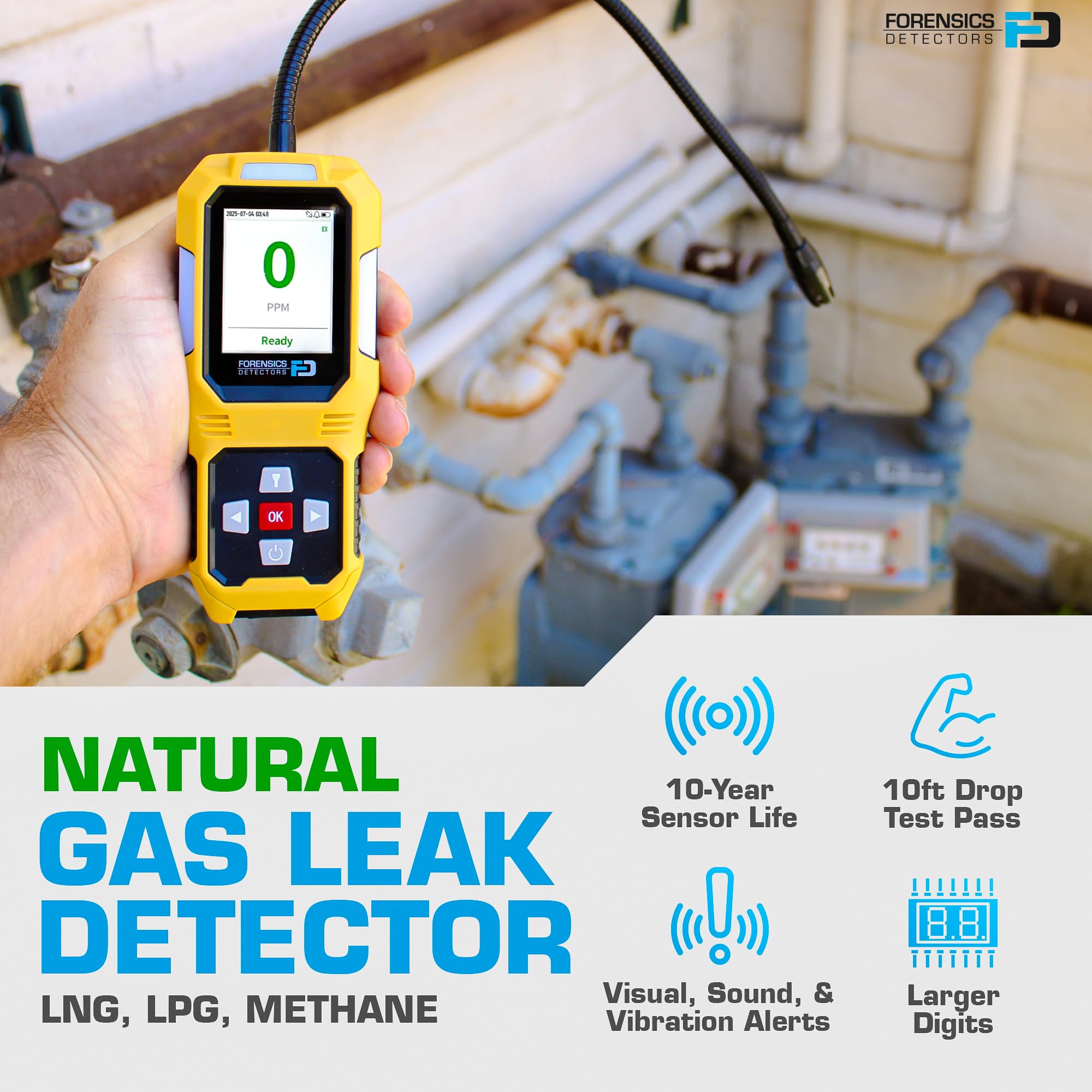 Rilevatore di Perdite Fognarie e di Gas Naturale | Test di Caduta da 3m Superato | Sensore 20 Anni |