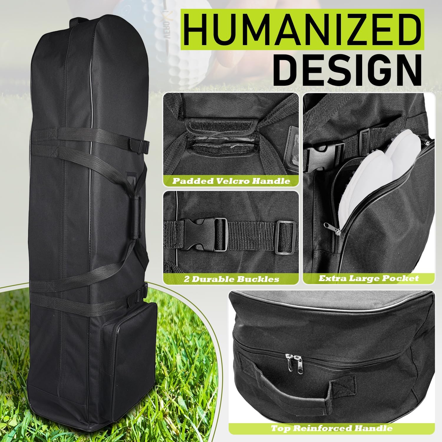 Outdoors Golf Travel Bag, Detachable Shoulder Straps and Rubber Wheels，Soft Foldable Golf Club Travel Covers, 900D Heavy Duty Oxford -Universal Size - Image 3
