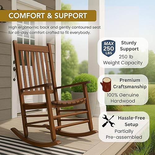 Miniatura 4 de Shine Company Vermont - Juego de 2 mecedoras para porche delantero al aire libre, color roble