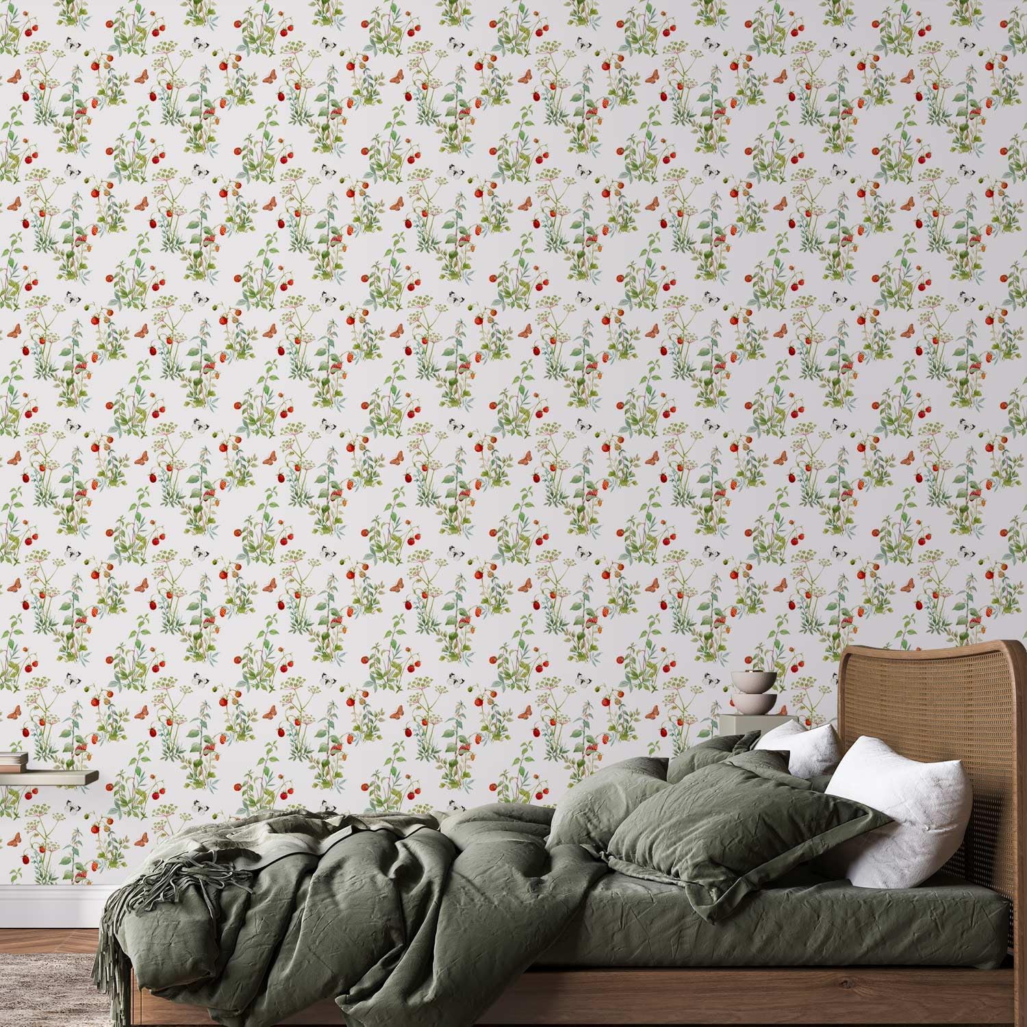 artgeist Wallpaper 19x394 in - Peel and Stick Self-Adhesive Decorative Foil Wall Mural Removable Sticker Print Picture Image Design Home Decor - Nature Butterfly Fruit Strawberry Flowers b-B-10079-j-a